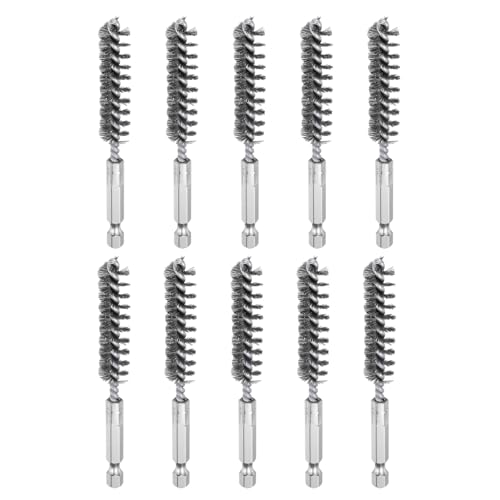 HARFINGTON 10Pcs Stainless Steel Bore Brush 12mm Dia 4" Long Cleaning Twisted Wire Brush with Handle 1/4" Hex Shank for Tubes, Ports, Bearings - size: 12mm
