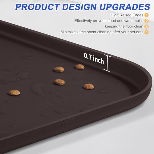 SMILOOL Silicone Pet Food Mat with Raised Edge for Food and Water Bowl, Dog Feeding Mats, Cat Food Trays for Floor Waterproof, Rubber Tray for Dogs and Cats, 19 x 12 x 0.7 Dark Brown - color: Dark Brown, size: 19"L x 12"W