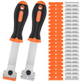 2 Pack Razor Blade Scraper Tool with 20 Metal & 20 Plastic Razor Blades, Multi-Purpose Long Handle Heavy Duty Scraper Tool for Cleaning Cooktop, Oven, Floor, Paint, Tile, and Window Glass