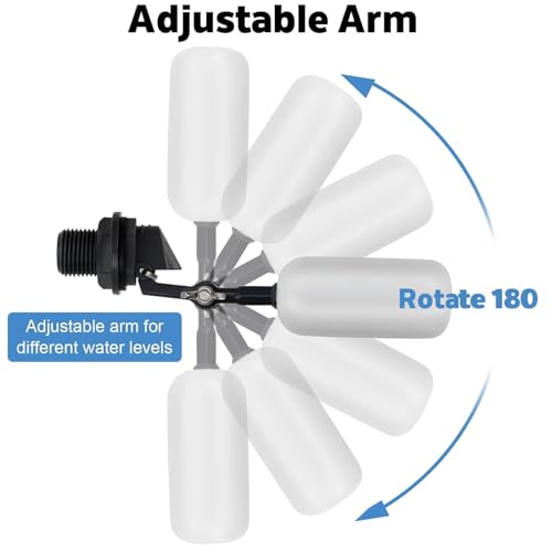 2 Pack Float Ball Valve, 1/2 Inch NPT Thread, OD. 0.84 inch (21.34mm), 3/4 inch, Adjustable Arm for Livestock Water Trough, Aquariums, Hydroponics - Automatic Fill and Control Water Level