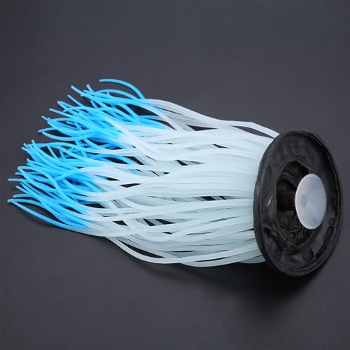 Simulation Anemone Artificial Anemone Glow in the Dark Silicone Aquarium Decor with Strong Suction Cup for Fish Tank Ornament (Blue) - color: Blue