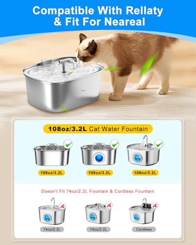 Cat Fountain Filter Replacement, Cat Water Fountain Filters Compatible with Rellaty & Fit for Neareal 3.2L/108oz Fountains, 10PCS Replacement Filters with 10PCS Sponge 10+10 Pack