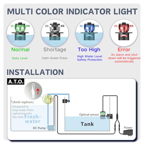 Auto Top Off System for Saltwater Reef Tank, Dual Optical Sensor ATO with Built-in Controller, No External Box, AI-Powered, Leak-Proof Probe, Dry-Run Protection – NG11