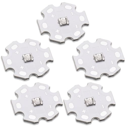 5Pcs 3W UV Flexible Blacklight Fixtures 3535 SMD High Power LED Chip with Aluminum Plate 20mm Star PCB Base Heat Sink Led Chip Replacement(120deg,Ultraviolet 380nm-385nm,DC 3.4-3.6V,700mA) - color: Purple380-385nm