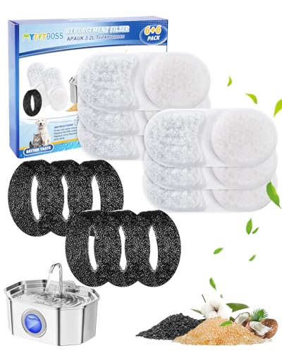 Cat Water Filter Replacement Compatible with APAUK 108oz/3.2L Cat Fountain, Filters for Cat Water Fountain Activated Carbon Water Filter for Fountain & Sponges, 6+6 Pack - color: 6 + 6 Pack