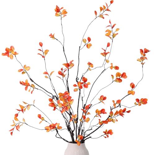 mizii Fall Decor 5pcs Artificial Greenery Stems 38in Realistic Faux Ficus Branches Long Stem with Leaves Fake Plants Branches Fall Decoration for Vase Table Centerpieces Home Indoor Decor (Fall) - color: Fall