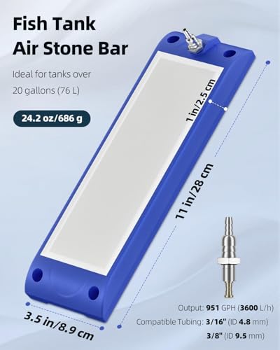 Pawfly Aquarium Air Stone, 11" Nano Air Bubble Curtain Wall, Self-Sinking Design Aquarium Bubbler Decorations for Freshwater Saltwater, Oxygen Bubble Diffuser for Pond & Hydroponics, Blue