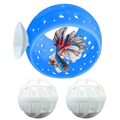 Betta Hideout Resting Spot with 2pcs Filter Ball, Aquarium Betta Tunnel And Nitrifying Balls, Hideout Tunnel Shrimp Cave Aquarium Decor, Fish Tank Decoration For Small Aquatic Shrimp Guppy (Blue) - color: Blue