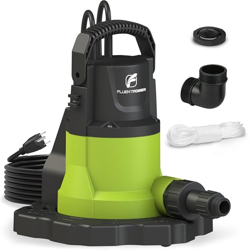 FLUENTPOWER Automatic Pool Cover Pump, 3/4HP 3400GPH Submersible Above Ground Water Removal Pump with Check Valve Adapter, 26FT Power Cord for Pool, Hot Tub, Rooftop, Water Bed, Basement Draining - style: 3/4HP 3400GPH Automatic Sensor