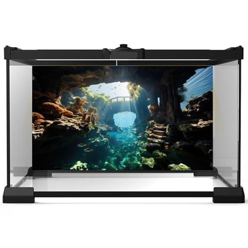 Aquarium Background Aquatic Stone Pillars Vibrant Fish Lively Coral Reef Terrarium Backdrop Deep Blue Sea Under Water World Fish Tank Background Rock Sunlight Rays Wallpaper Vinyl 24x12in - color: Cave Brown, size: 24(W)x12(H)inches/ 60(W)*30cm(H)