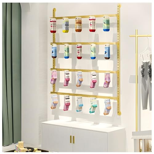 4/5 Tier Wall Mounted Socks Rack, Metal Adjustable Height Underwear Display Shelf, Retail Store Bras/Panties/Tank Tops Organizer Stand, for Clothing Store.Gold-a-120x150cm