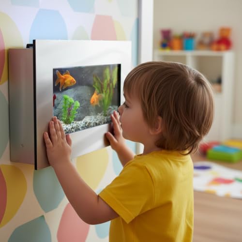 Aussie Aquariums 3.0 Wall Mounted Fish Tank Kit with LED Lighting, Built-in Filter System, Modern Space-Saving Design, Complete Accessories Set (View, Silver) - color: Silver, size: View