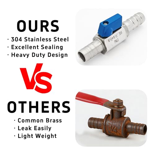 5/8” 304 Stainless Steel Mini Barb Ball Valve, Hose Shut Off Valve with Clamps, Corrosion Resistant Shut-Off Switch for Water, Gas, Fuel, Drip Irrigation - size: 5/8”