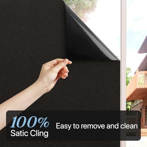 Niviy Blackout Window Film Room Darkening Black Out Window Covers Sun Blocking Removable Windows Tint for Home,Bedroom,Garage 23.6 x 118 Inches - color: Black, size: 23.6"x 118"