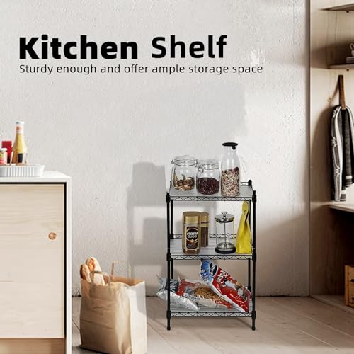 Best 3-Tier Wire Shelving - Black -mini Shelf - Kitchen Storage Shelves, Lightweight countertop Storage Rack Corner Shelf Shelving Adjustable Storage Shelf, 11.8" D x 15.7" W x 31.5" H - size: 3-Black Shelf