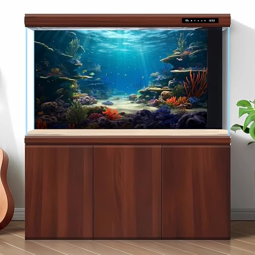 Ocean Floor Fish Tank Background Under The Sea Coral Reef Aquarium Background Underwater Aquatic Plants Sunray Terrarium Backgrounds Deep Sea Rock Tropical Aquarium Fish Tank Backgrounds 36x18in - color: Orange Blue, size: 36(W)x18(H)inches/ 90(W)*45cm(H)