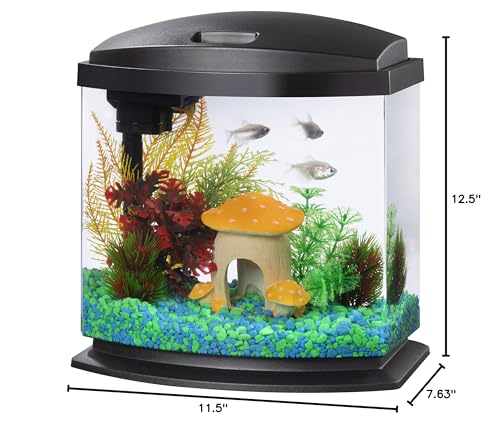 Aqueon LED MiniBow Small Aquarium Fish Tank Kit with SmartClean Technology, Black, 2.5 Gallon - color: Black, size: 2.5 Gallon
