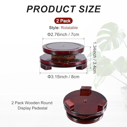 M METERXITY 2 Pack Display Stand, Brown Wooden Stands for Display, Stable Round Base Stand Decor for Fishbowl Planter [Rotation, 2.76'' x 1.34''] - size: 2.76'' Top Diameter