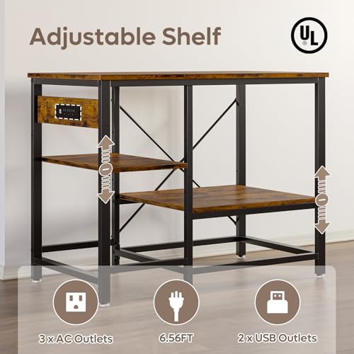 Bestier 20-29-37 Gallon Fish Tank Stand with Power Outlet, 30x13 Metal Aquarium Stand with Filter Storage, 6-Leg Reptile Tank Stand with 3-Tier Adjustable Storage Shelves, 400LBS Capacity - color: Rustic Brown, size: 20-37 Gallon