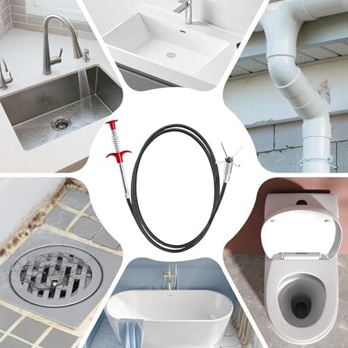 61" Drain Snake with Grabber Claw, Flexible Grabber Tool for Hair Clogs, Plumbing Auger for Sink, Tub, and Pipe Clog Remover - style: 61 IN