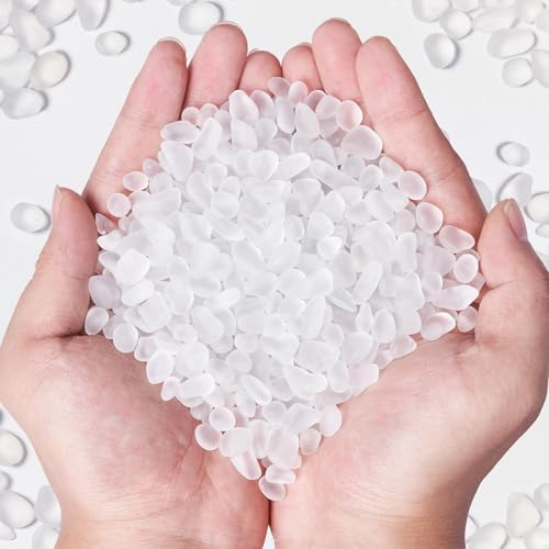 QEQEKAKA Sea Glass Stones for Crafts About 0.5LB (187g/6.6oz) Glass Pebbles Gemstones Bulk for Beaching Wedding DIY Decoration Aquarium Turtle Tank Vase Filler - color: White, size: 0.5LB (187g/6.6oz)