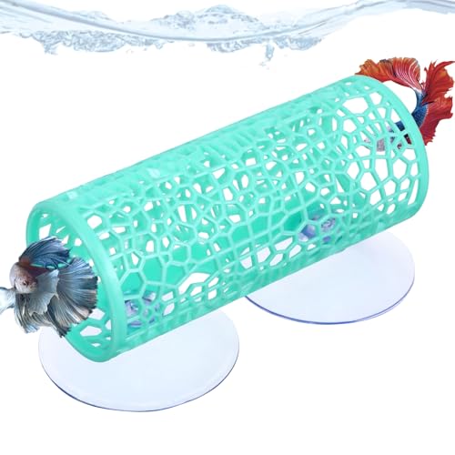 Betta Fish Tank Accessories, Betta Tunnel Toys- Hammock with Suction Cups, Fish Tank Decorations & Hideout for Aquarium Small Fishes & Shrimp, Small Hole Hollow Cave (Green) - color: Green