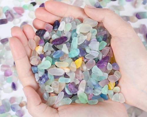 QINJIEJIE Fluorite Crystal Gravel Stones Tumbled Stone Polished Rocks Colorful Crushed Reiki Healing Quartz Home Decoration Aquarium Tank Succulent Vase Filler Landscape Bottom Ornament 0.88lbs 14oz - color: Multi-colored - Fluorite, size: 0.9 Pound