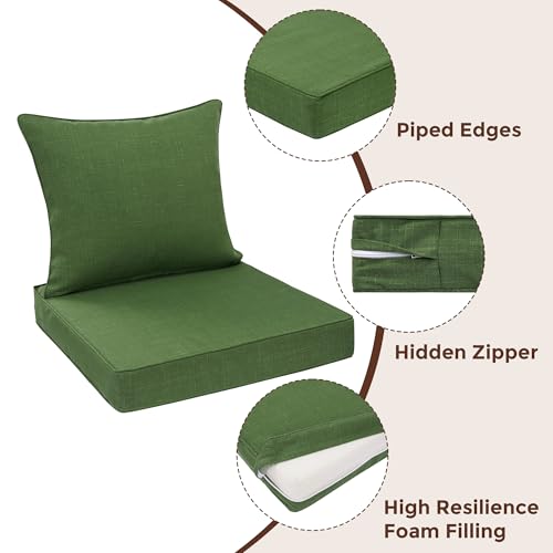 FUNHOME Outdoor Seat Cushion Set 24 x 24 x 4 Inch,Water Resistant Outdoor Chair Cushions for Patio Furniture,Thick Deep Seating Pads for Outside Chair Sofa Couch, Moss Green - color: Moss Green