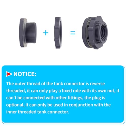 ChillWaves PVC Bulkhead Fitting 1-1/4" Double Thread Connector Adapter for Water Tank, Aquariums, Rain barrels(4-PACK) - size: 1-1/4 INCH, style: Bulkhead Fitting