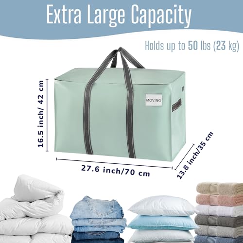 VENO 4 Pack Heavy Duty Moving Bags, Extra Large Storage Bags with Reinforced Handles & Strong Zippers, Foldable & Reusable Moving Box Alternative for Clothes & Dorm Storage - color: Shiny Light Green, size: 4 Pack