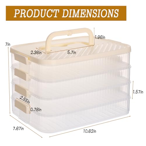 4-Layer Stackable Cookie Airtight Storage Containers with Lids, Portable Plastic Cookie Storage Case Snack Containers for Desserts, Cupcakes, Snacks, Dumplings, Fruit- Beige Lid