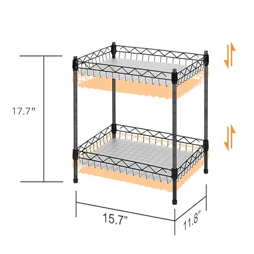Storage Shelves Mimi, 2-Tier Wire Shelving Unit with Baskets Storage Rack Corner Shelf Shelving Adjustable Storage Shelf, 11.8" D x 15.7" W x 17.7" H, Black - size: 2-Black Net basket rack