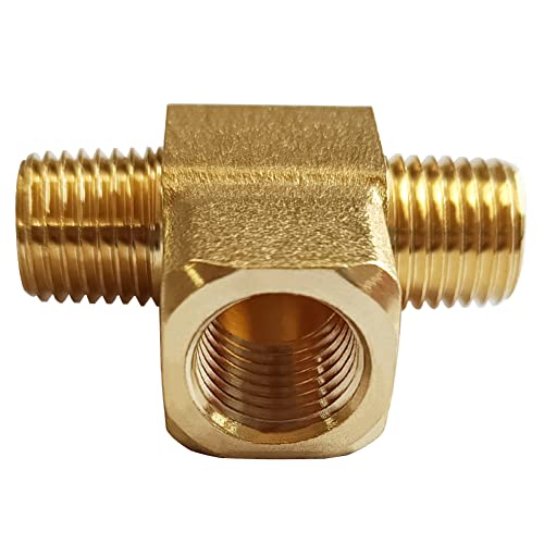 Uenede 2PCS Brass Tee Pipe Fitting 1/4" NPT Male x 1/4" NPT Female x 1/4" NPT Male for Water/Oil/Gas - style: Male x Female x Male