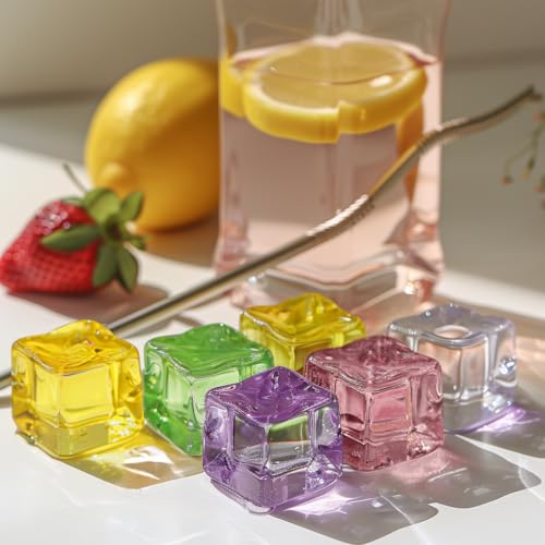 HappyFiller 76 PCS 0.7 Inch Multi Colors Fake Crystal School Counting Plastic Ice Cubes Acrylic Artificial Square Rocks for Photography Props,Food Display,Vase Filler,Table Scatters,Arts Crafts - color: Multi Colors