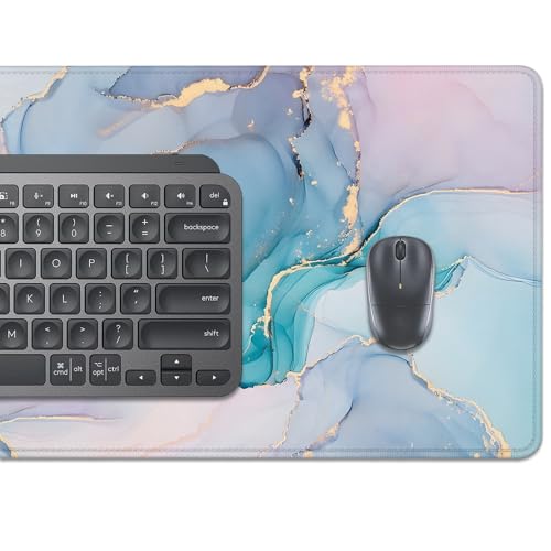Cyan Blue Marble Desk Pad Mouse Pad,Large XL Mouse Mat with Stitched Edges,Non-Slip Rubber Base Mousepad for Office PC Keyboard Laptop and Home Work Desk Mat(27.5X11.8 in) - color: Light marble
