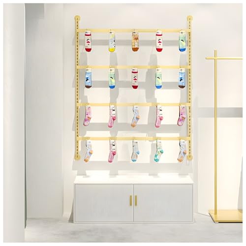 4/5 Tier Wall Mounted Socks Rack, Metal Adjustable Height Underwear Display Shelf, Retail Store Bras/Panties/Tank Tops Organizer Stand, for Clothing Store.Gold-a-120x150cm