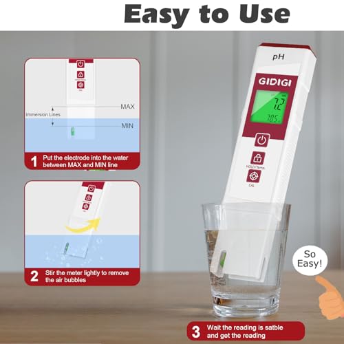 pH Meter for Water with Color Display pH Test Strip Function Pro Digital pH Level Tester ATC pH Calibration Kits Water Quality Tester for Pool Spa Hot Tub Hydroponics Aquarium Drinking Water - color: White