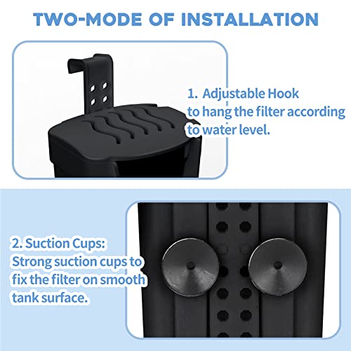 Moonorange Aquarium Filter(3.5W), Fish Tank Filter, Turtle Tank Filter, Low-Water Filter for Small Fish Tank, Reptile Tank Up to 15Gallon, with 2 Cartridges(Black) - color: Black +2 Cartridges