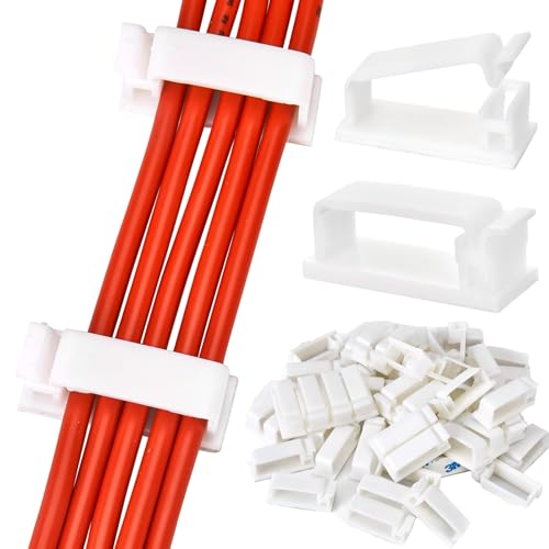 50Pcs Self Adhesive Cable Management Clips,Cable Organizers Wire Clips Cord Holder for PC Laptop Ethernet Cable Desktop Home Office(1.78’’ x 0.75’’ x 0.28’’, White) - color: White, size: 1.78’’ x 0.75’’ x 0.28’’