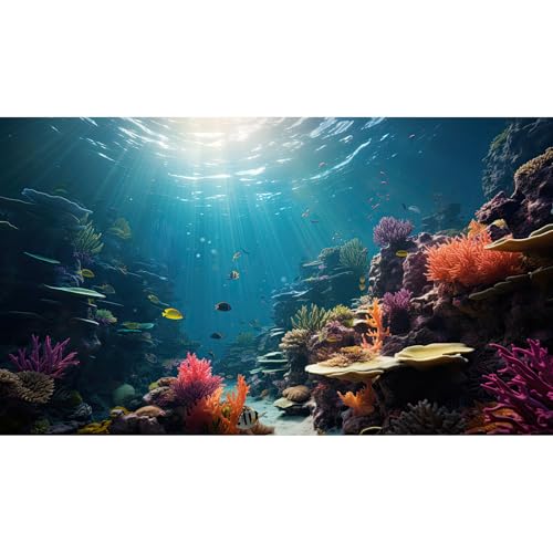 Fish Tank Background Under The Sea Coral Reef Aquarium Background Deep Ocean Aquatic Plants Sunray Terrarium Backgrounds Underwater Tropical Soft Coral Reef Fish Tank Backgrounds Decors 24x12in - color: Purple-Pink, size: 24(W)x12(H)inches/ 60(W)*30cm(H)