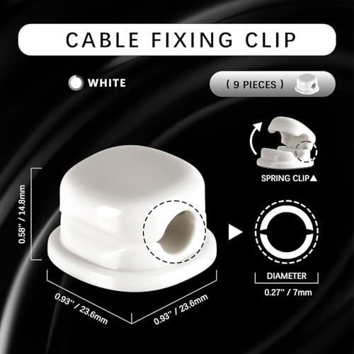 Desk Cord Holder, 9PACK Cord Organizer Clips, Spring-Loaded Cable Management for Nightstand, Car & Office – Premium Adhesive, Easy Access, No Damage, Phone Charger Wire & More, White - color: White