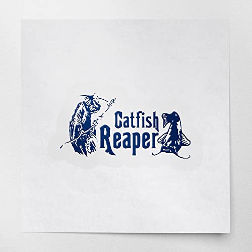 Decal Stickers of Catfish Reaper Fishing #2 (Navy Blue) (Set of 2) Premium Waterproof Vinyl Decal Stickers for Laptop Phone Accessory Helmet Car Window Mug Tuber Cup Door Wall - ANDstic570833AB - color: Navy Blue, size: 8.3'' x 4''