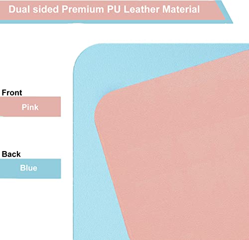 SUJAYU Dual Sided PU Leather Desk Pad, Mouse Pad, Office Desk Mat, Non-Slip Laptop Desk Pad, Waterproof Desk Writing Pad for Office and Home (23.6" x 11.8", Pink+Light Blue) - color: Pink+light Blue, size: 11.8" x 23.6"