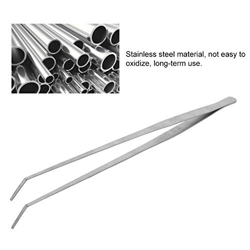 Stainless Steel Elbow Curved Tweezers for Aquarium Plants, 18.5 Inch Fish Tank Water Planting Tool - Durable Oxidation, Easy to Use for Aquarium Care and Landscaping