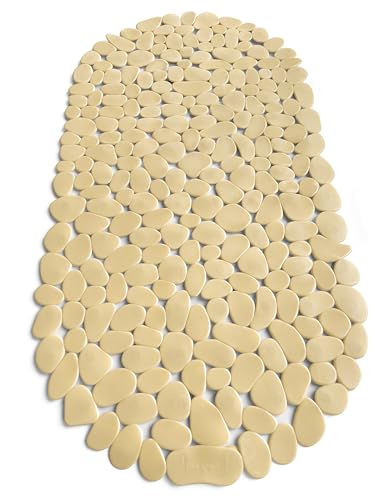 “Pebbles” Non-Slip Bathtub & Shower Mat 27”x14” Oval - Non-Toxic - Safe, Clean, Machine-Washable, Superior Grip & Drainage, Vinyl, for Smooth Floors ONLY, Opaque Light Brown - color: Opaque Light Brown, size: 27" x 14" (Oval)