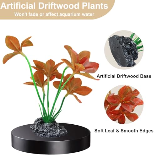 Aquarium Plants Fish Tank Decorations 6.69 Inch Artificial Plastic Plants with Weighted Base, Soft Silk Leaves Realistic Design for Betta Fish Reptile Tank Habitat Decor (Red Type-A) - color: Red Type-a, size: 6.7 in