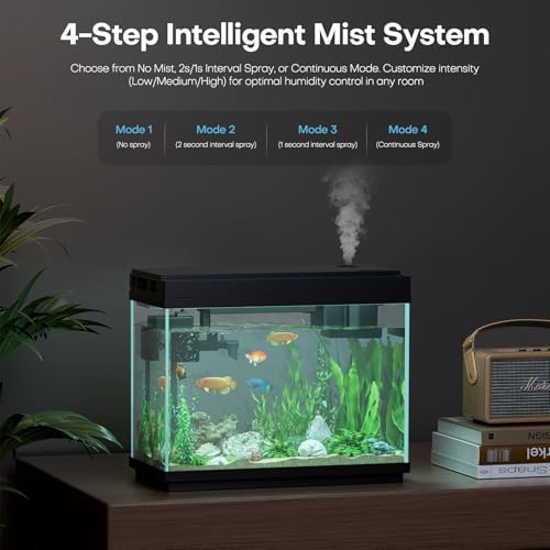 Fish Tank, 2.5Gallon Fish Aquarium,Self Cleaning Fish Tank Aquarium Starter Kit/Humidifier & Essential Oil Diffuser,Touchscreen Control,7-Color LED,3-in-1 Pump,Triple Filtration,Temp/Time Display