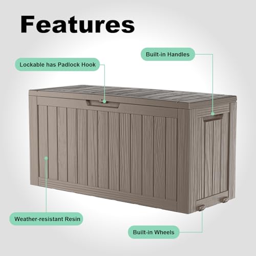 ROJIK Outdoor Storage Housing Deck Box - Waterproof Patio Furniture, Garden Tools, Cushions, Pool Accessories Storage Bench with Lockable Lid and Side Handles (Grey 75 Gal) - color: Grey, size: 75 Gallon