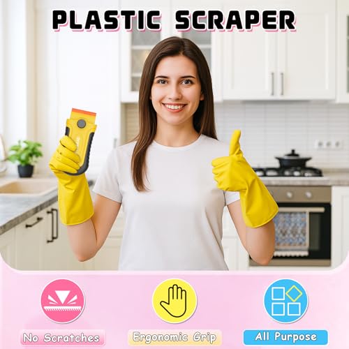 DIYSELF 2 Pcs Plastic Razor Blade Scraper with 10 Pcs Blades, Plastic Scraper Tool for Adhesive Remover, Scrapers for Cleaning Stickers, Decals, Glass, Windows, Car, No Scratches (Yellow) - color: Yellow-plastic Blades, size: 2 Pack