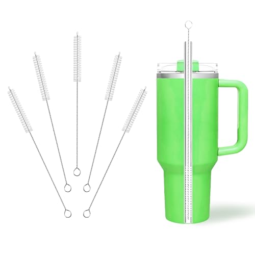 Cleaning Brushes for Reusable Drinking Straws, Set of 5, Long Wire Handle, Bottle and Straw Cleaner for Stanley Mug, Sippy Cup, Water Bottle and Tubes, Reusable and Flexible - color: white001